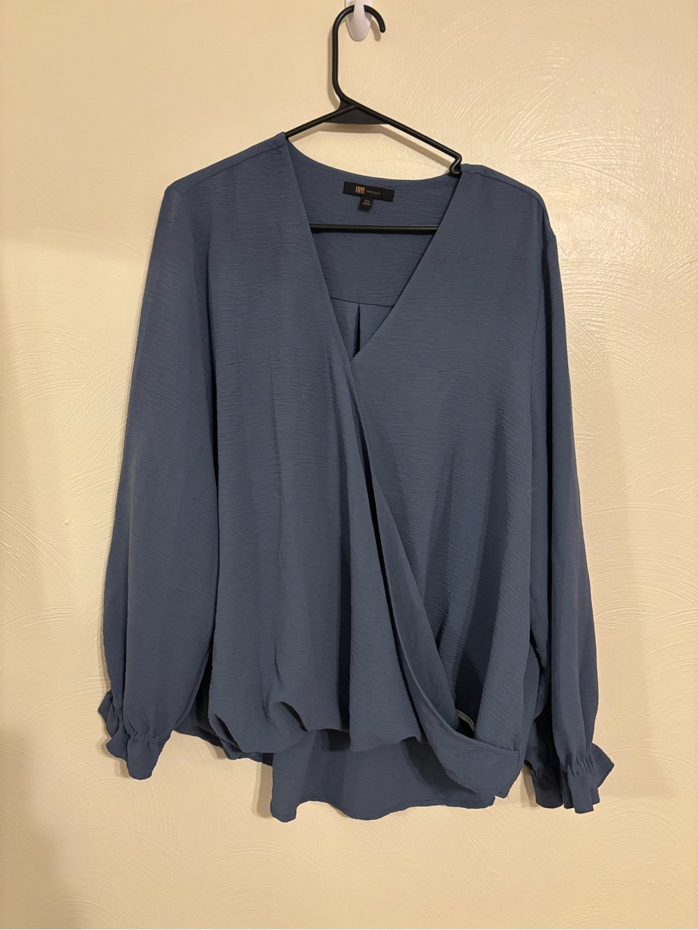 Frye 2X Blue Surplice Wrap Blouse Long Sleeve Plus Size